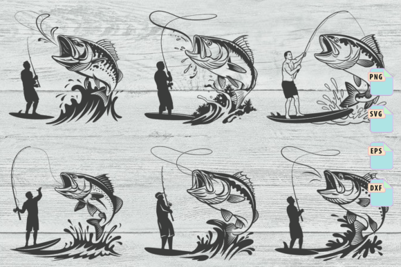 Fisherman Catching Fish SVG Bundle: A Versatile Graphics Asset for Crafts