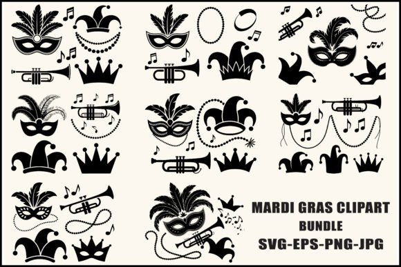 Mardi Gras Silhouette SVG Bundle for Graphics and Crafts